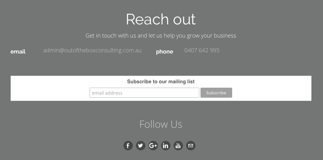 Out of the Box Consulting newsletter sign up form